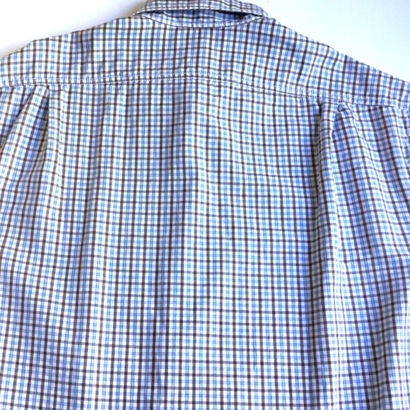 Stenstroms fitted body blue &. Brown checkered cotton dress shirt Sz M - Picture 7 of 11